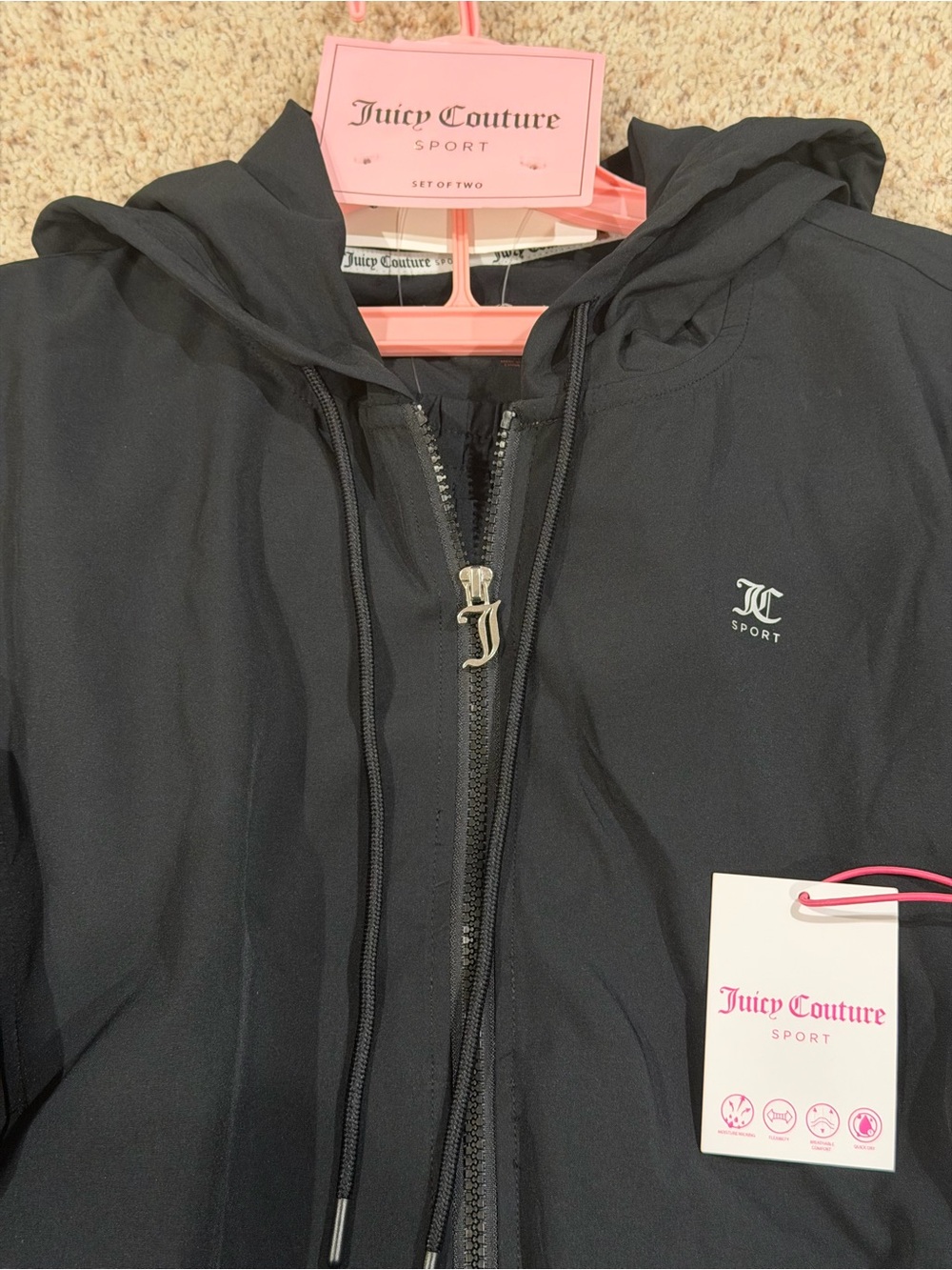 Juicy Couture Sport 2-Piece Set Jacket and Shorts Black Size XL Style JC268269S
